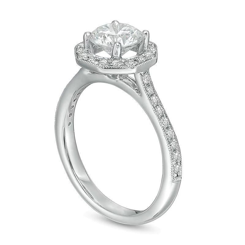 1,33 ct. Gesamtgewicht Diamant Halo-Verlobungsring im Vintage-Stil in 14K Weißgold