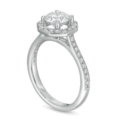 1,33 ct. Gesamtgewicht Diamant Halo-Verlobungsring im Vintage-Stil in 14K Weißgold
