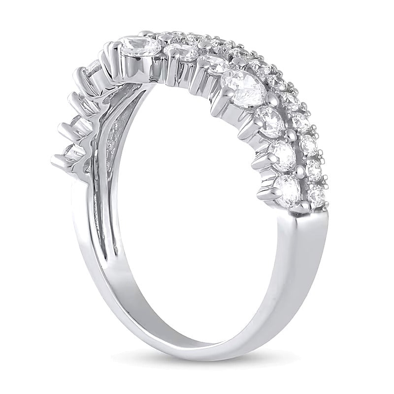 1.0 ct. Gesamtgewicht Diamant Ring zweireihig konturiert in 14K Weißgold