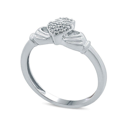 Claddagh-Freundschaftsring mit Diamanten in 10K Weißgold