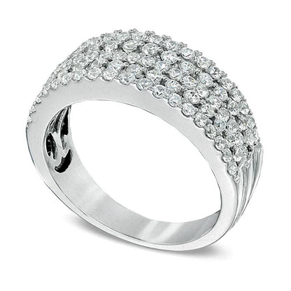Memoire-Ring mit Diamanten, fünfreihig, 1.0 CT. Gesamtgewicht, in 14K Weißgold (I/SI2)