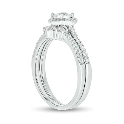 0,5 ct. Gesamtgewicht Diamant Brautset im Vintage-Blütenstil mit Rahmen in 10K Weißgold (I/I2)