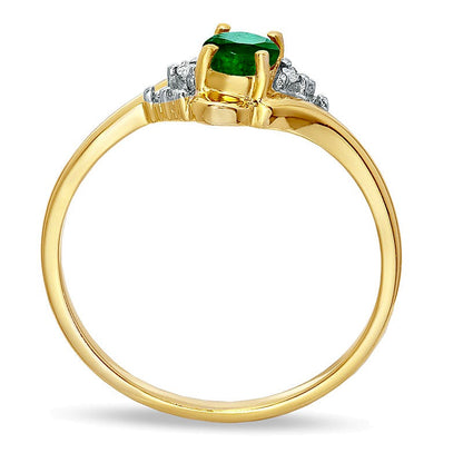 Fashion-Ring mit ovalem Smaragd und Diamant-Besatz in 10K Gelbgold