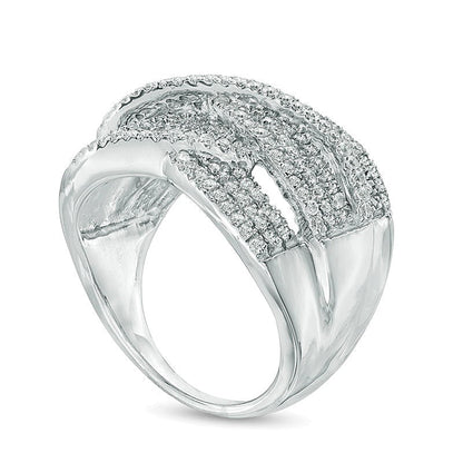 1.0 CT. Gesamtgewicht Diamant Ring dreireihig geflochten in 10K Weißgold