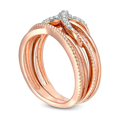 0.1 ct. Gesamtgewicht Diamant Infinity Crossover Stackable Ring-Set (2-teilig) aus 14K Roségold auf Sterlingsilber