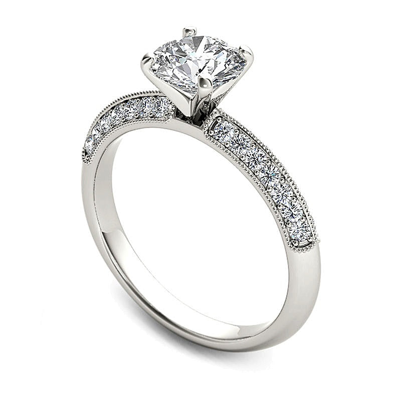 0.75 ct. Gesamtgewicht Diamant Solitär mit seitlichem Besatz Verlobungsring im Vintage-Stil in 14K Weißgold