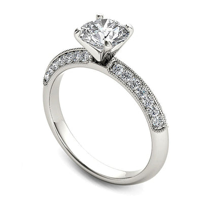 0.75 ct. Gesamtgewicht Diamant Solitär mit seitlichem Besatz Verlobungsring im Vintage-Stil in 14K Weißgold
