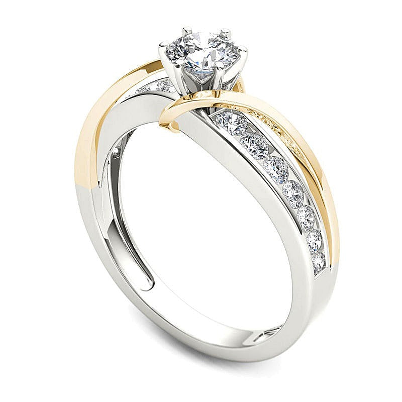 0.75 ct. Gesamtgewicht Diamant Solitär mit seitlichem Besatz Verlobungsring aus 14K Bicolor-Gold