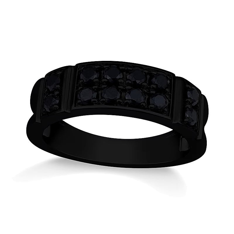 1.0 CT. Gesamtgewicht schwarzer Diamant Fashion-Ring zweireihig in oxidiertem schwarzem Sterlingsilber