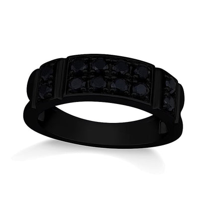 1.0 CT. Gesamtgewicht schwarzer Diamant Fashion-Ring zweireihig in oxidiertem schwarzem Sterlingsilber