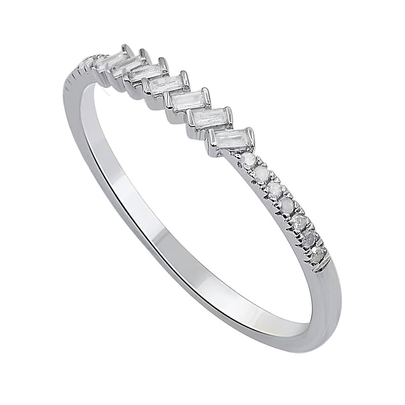 0.1 ct. Gesamtgewicht Baguette-Diamant Zickzack-Ring in 10K Weißgold