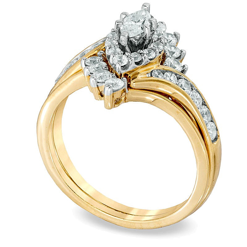 1.0 ct. Gesamtgewicht Marquise Diamant Bypass Brautset in 14K Gelbgold