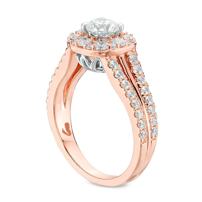 1.5 CT. Gesamtgewicht Diamant Halo Verlobungsring in 14K Gold Bicolor (I/I1)