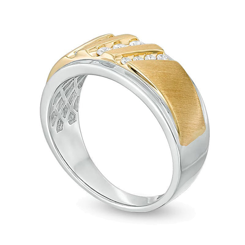 0,25 ct. Gesamtgewicht Diamant Fashion-Ring mit dreifach schräg gefassten Diamanten in 10K Bicolor-Gold