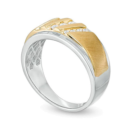 0,25 ct. Gesamtgewicht Diamant Fashion-Ring mit dreifach schräg gefassten Diamanten in 10K Bicolor-Gold