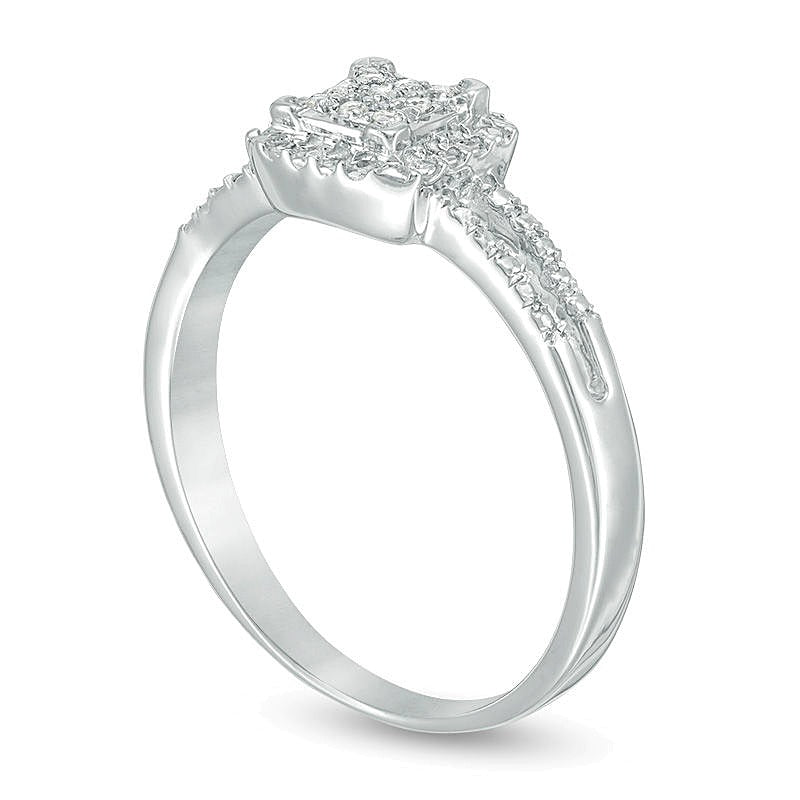 Freundschaftsring für Damen mit Diamanten in quadratischer Form aus 10K Weißgold