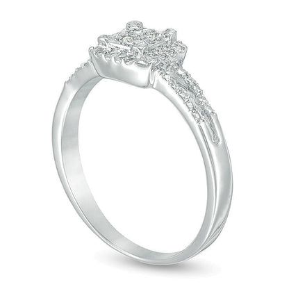 Freundschaftsring für Damen mit Diamanten in quadratischer Form aus 10K Weißgold