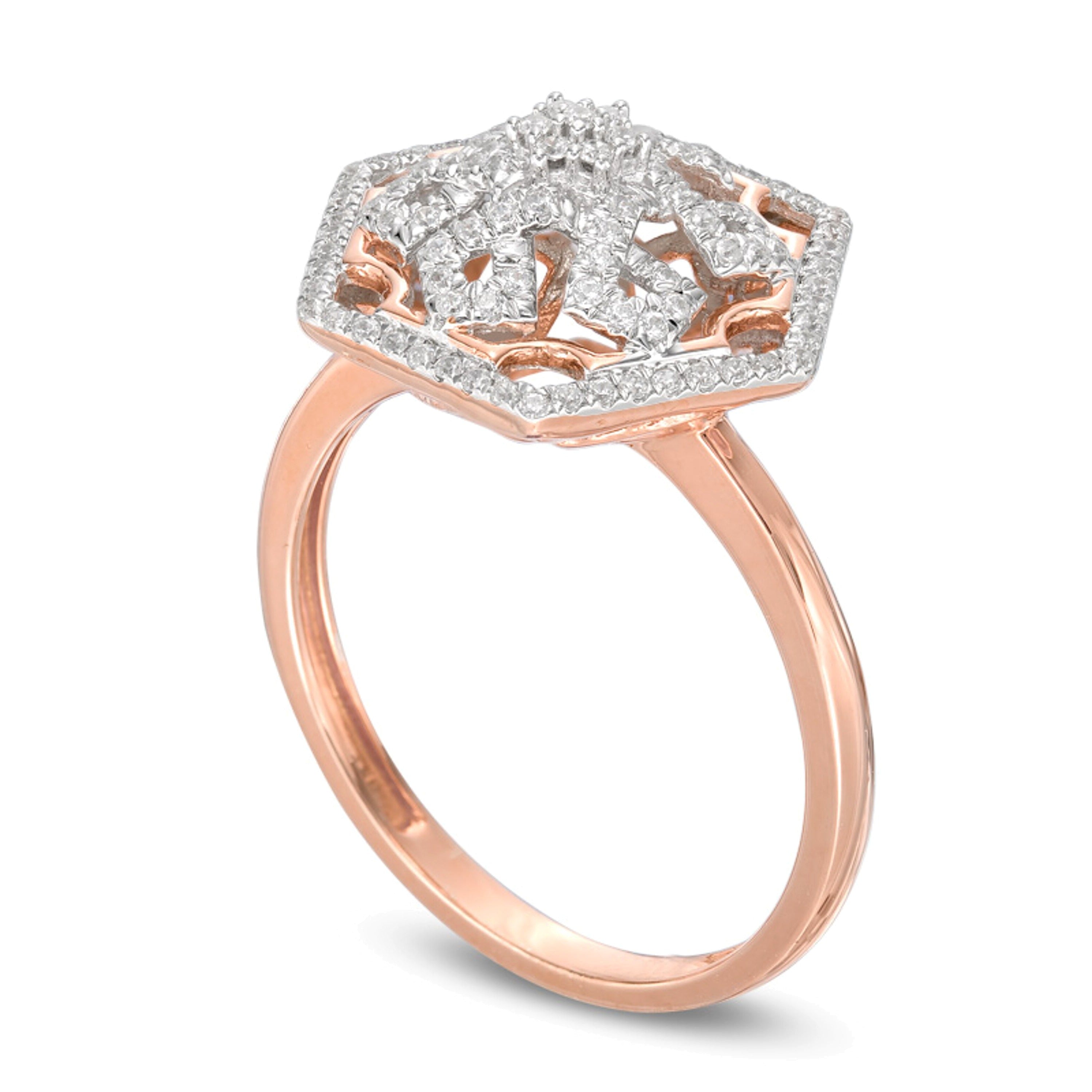 0.25 ct. Gesamtgewicht Diamant Schneeflocken-Ring mit sechseckigem Rahmen in 10K Roségold
