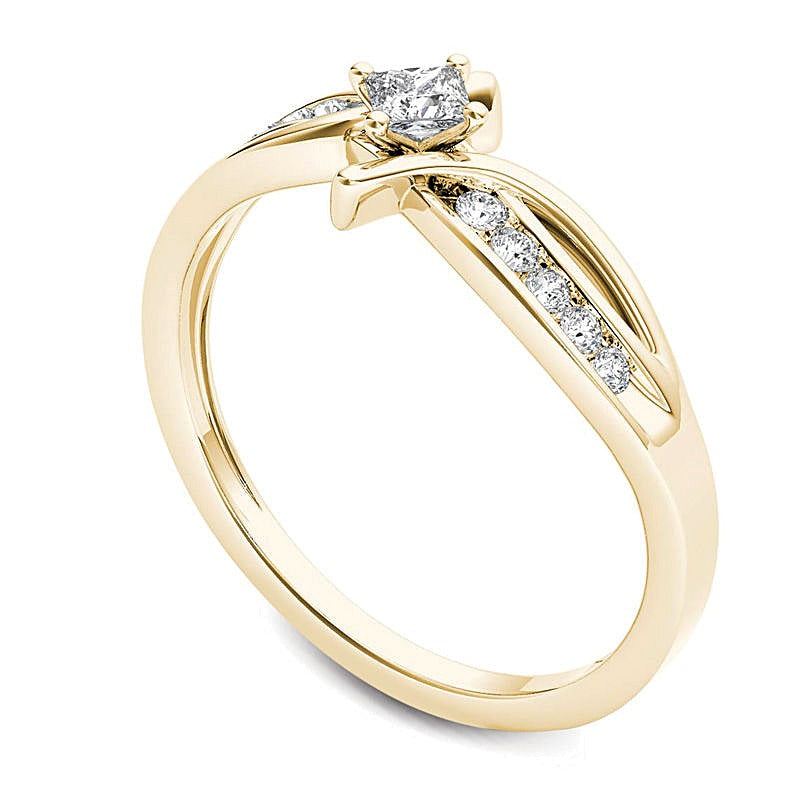 0.25 ct. Gesamtgewicht Freundschaftsring mit Diamanten im Princess- und Rundschliff in 14K Gelbgold