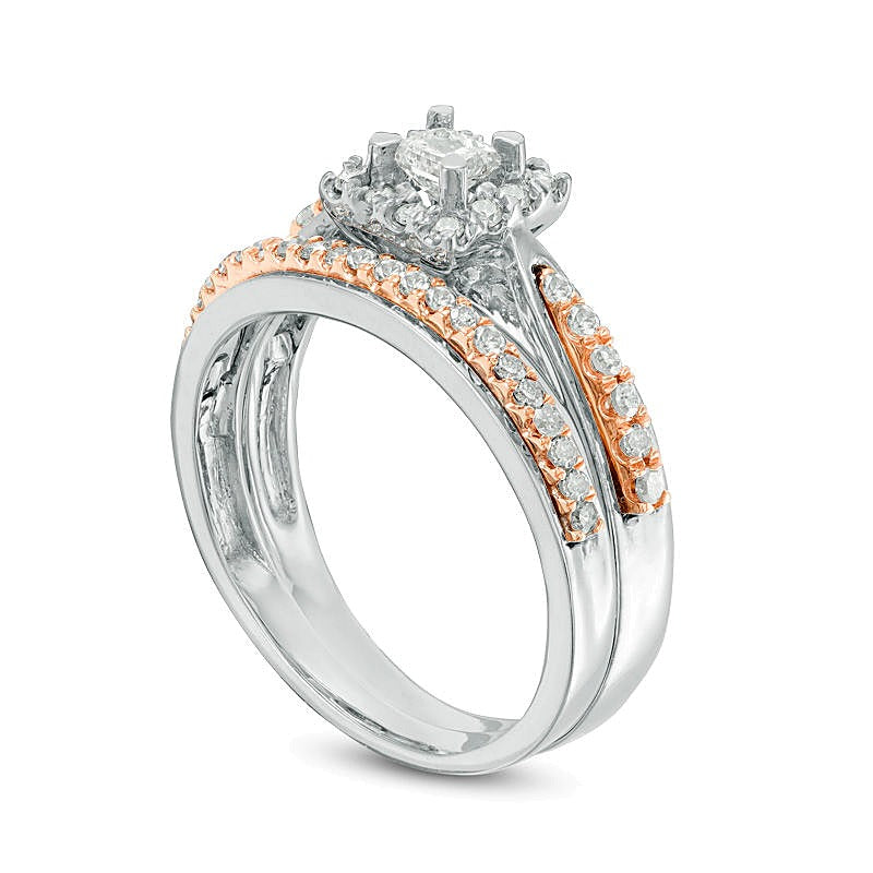 0,5 ct. Gesamtgewicht Brautset mit Diamanten im Princess- und Rundschliff in 10K Zweifarben-Gold