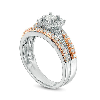 0,5 ct. Gesamtgewicht Brautset mit Diamanten im Princess- und Rundschliff in 10K Zweifarben-Gold