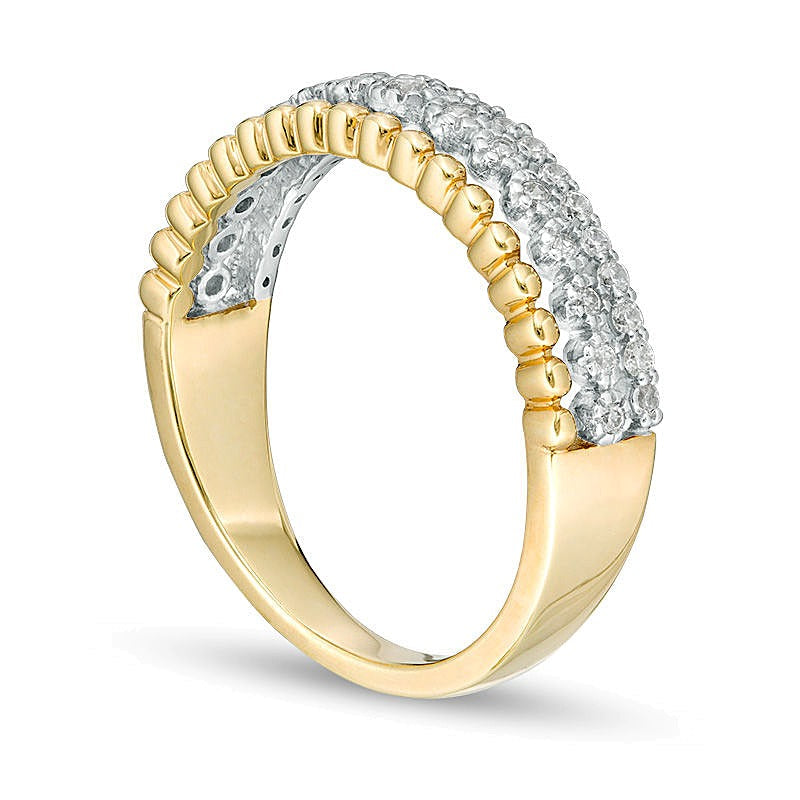 0.25 ct. Gesamtgewicht mehrreihiger Ring mit Diamanten und Perlenoptik in 10K Gelbgold