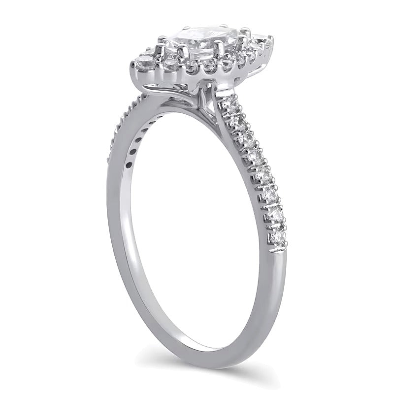 0,63 ct. Gesamtgewicht Verlobungsring mit Diamanten im Marquise- und Rundschliff und Halo in 10K Weißgold