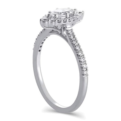 0,63 ct. Gesamtgewicht Verlobungsring mit Diamanten im Marquise- und Rundschliff und Halo in 10K Weißgold