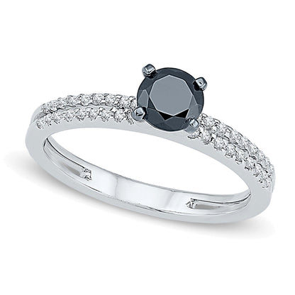 Braut-Set mit schwarzen und weißen Diamanten 0.75 CT. Gesamtgewicht in 10K Weißgold