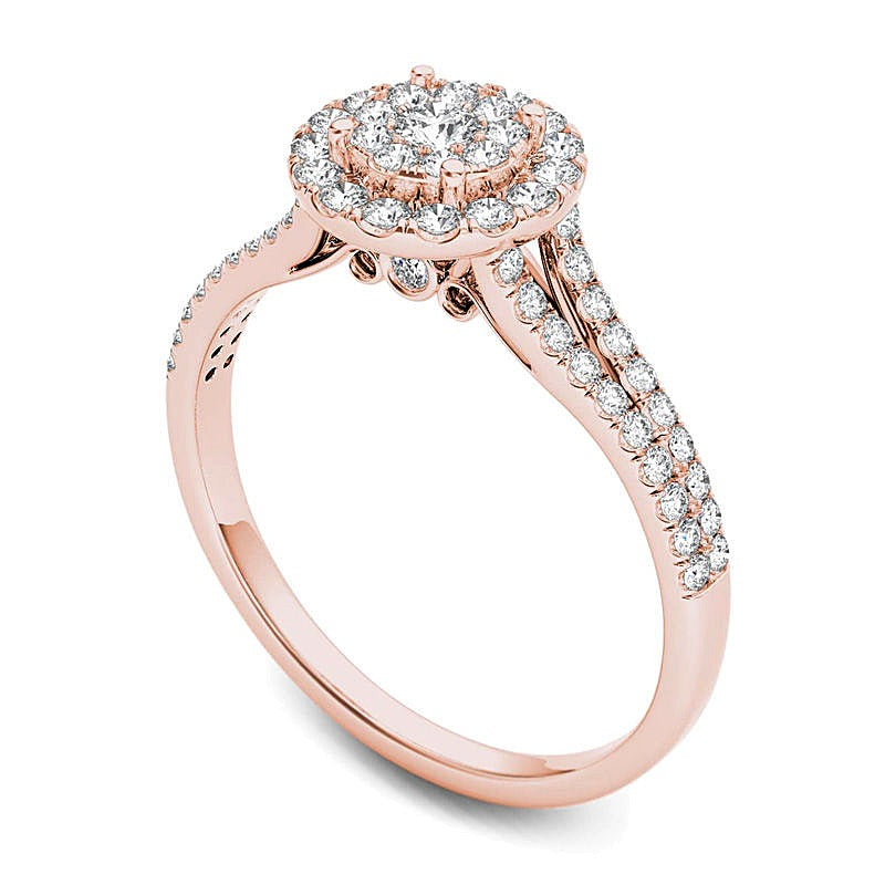 0.5 ct. Gesamtgewicht Komposit-Diamant Halo-Verlobungsring in 14K Roségold