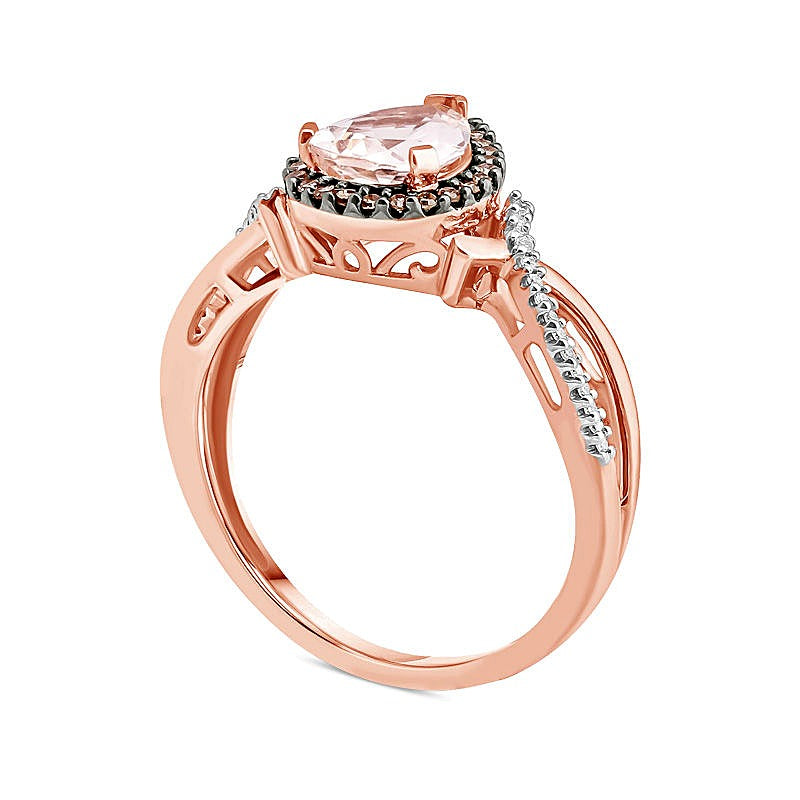 Tropfenförmiger Morganit und 0,17 ct. Gesamtgewicht Champagner- und weiße Diamanten Ring mit Fassung in 10K Roségold und schwarzem Rhodium