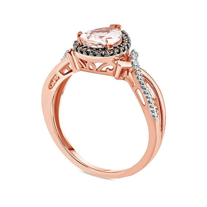 Tropfenförmiger Morganit und 0,17 ct. Gesamtgewicht Champagner- und weiße Diamanten Ring mit Fassung in 10K Roségold und schwarzem Rhodium
