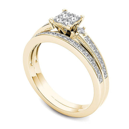 Braut-Set mit Princess-Diamanten 1.0 ct. Gesamtgewicht in 14K Gelbgold