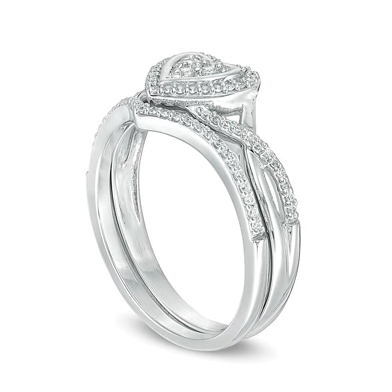 Braut-Set mit Diamanten im Herz-Rahmen 0.2 ct. Gesamtgewicht in 10K Weißgold