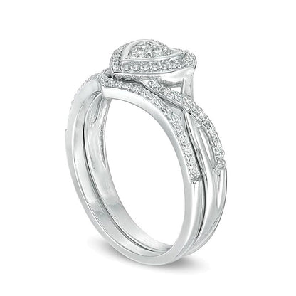 Braut-Set mit Diamanten im Herz-Rahmen 0.2 ct. Gesamtgewicht in 10K Weißgold