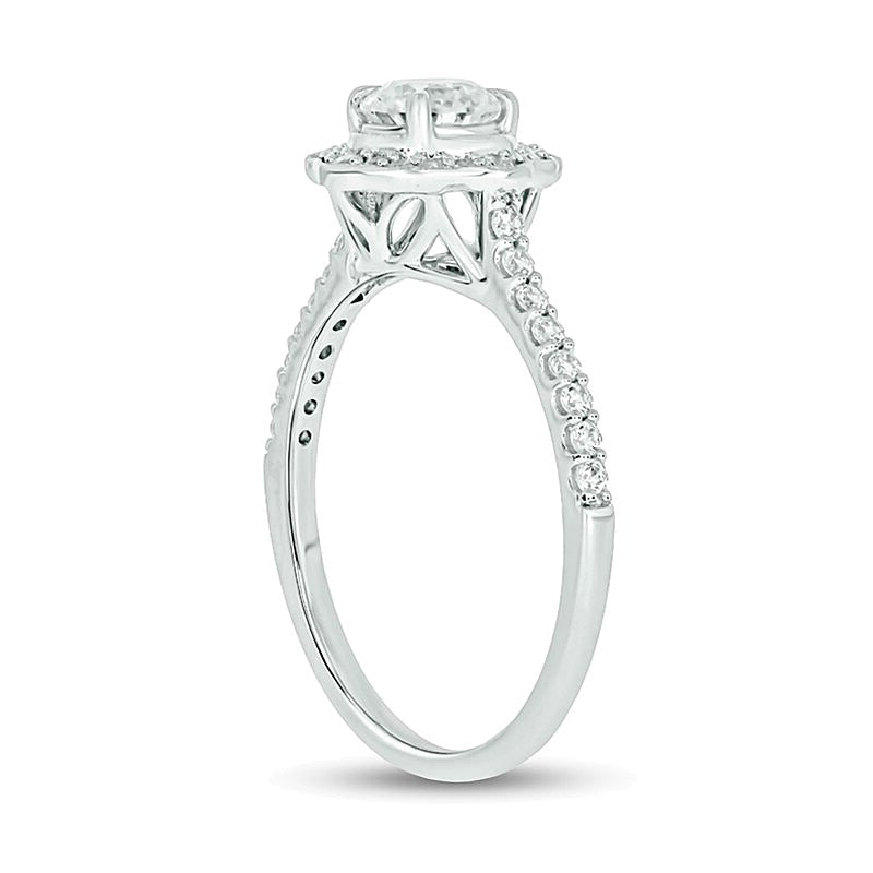 0,75 ct. Gesamtgewicht Diamant Halo Verlobungsring im Vintage-Blumenstil in 14K Weißgold (I/I2)