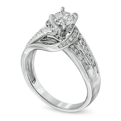 0.75 CT. Gesamtgewicht Diamant Verlobungsring mit Swirl-Design in 14K Weißgold