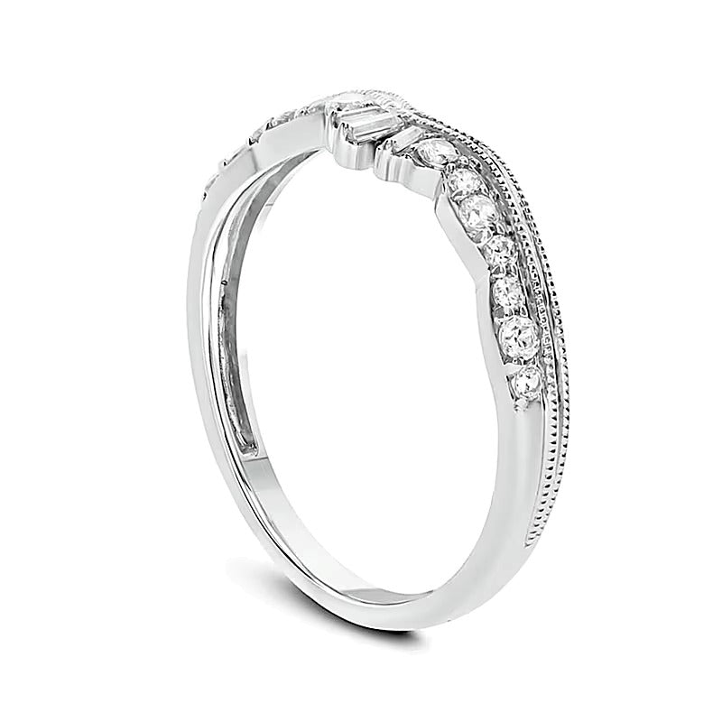 Ehering im Vintage-Stil mit Baguette- und rundem Diamanten in 10K Weißgold, 0,25 ct. Gesamtgewicht