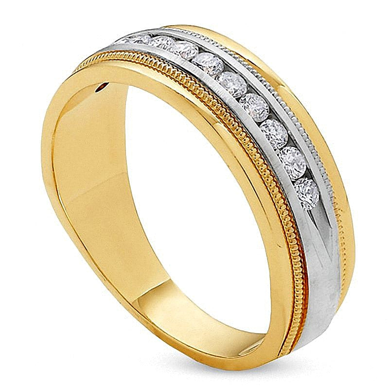 0.5 ct. Gesamtgewicht Diamant Ring kanalgefasst mit Milgrain in 14K Bicolor Gold