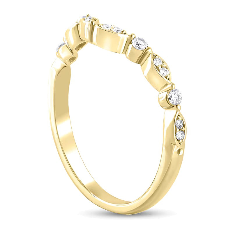 0.17 ct. Gesamtgewicht Diamant Ring mit wechselnden runden und Marquise-Rahmen im Konturdesign in 10K Gelbgold