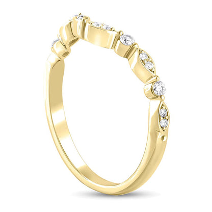 0.17 ct. Gesamtgewicht Diamant Ring mit wechselnden runden und Marquise-Rahmen im Konturdesign in 10K Gelbgold