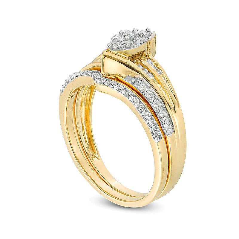 0,5 ct. Gesamtgewicht Marquise Komposit Diamant Bypass Brautset in 10K Gelbgold