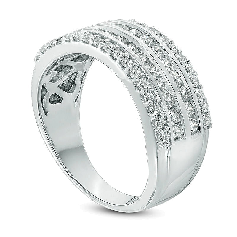 Memoire-Ring mit Diamanten 1.0 ct. Gesamtgewicht, vierreihig, in 10K Weißgold