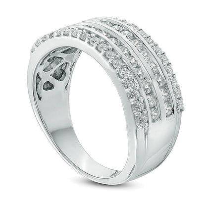 Memoire-Ring mit Diamanten 1.0 ct. Gesamtgewicht, vierreihig, in 10K Weißgold