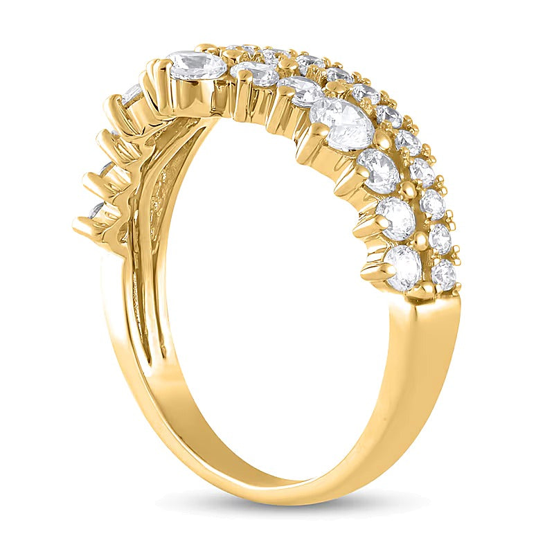 Ring mit 1.0 ct. Gesamtgewicht Diamanten, zweireihig konturiert, in 14K Gelbgold