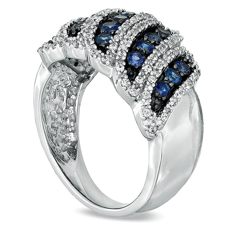 Blauer Saphir und Diamant-Ring 0,33 ct. Gesamtgewicht in rhodiniertem Sterlingsilber