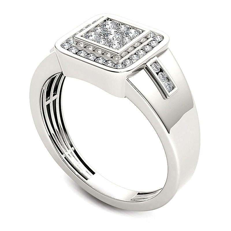 0.5 ct. Gesamtgewicht Komposit-Diamant Siegelring mit quadratischem Rahmen in 14K Weißgold