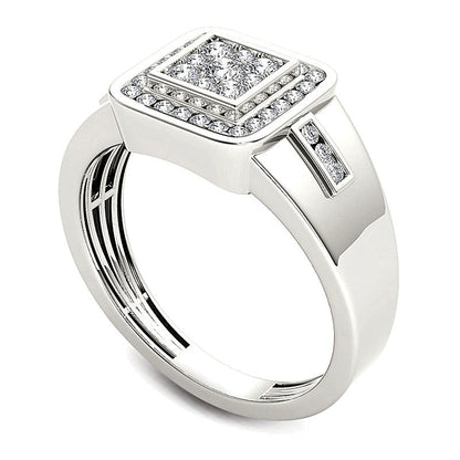 0.5 ct. Gesamtgewicht Komposit-Diamant Siegelring mit quadratischem Rahmen in 14K Weißgold