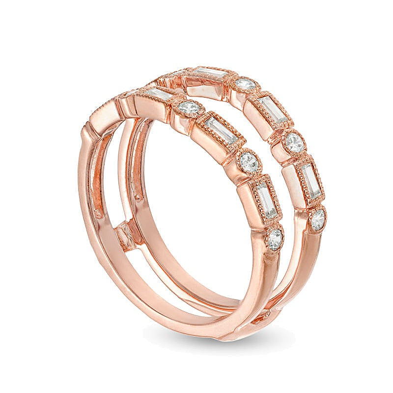 0.5 ct. Gesamtgewicht Ring mit Baguette- und rundem Diamant im Art-déco-Vintage-Stil in 10K Roségold