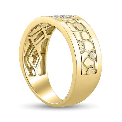0.1 CT. Gesamtgewicht Diamant Dreistein Nugget-Ring in 10K Gelbgold
